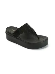 ELLE Women's Fashionable T-Strap Comfartable Sandals Colour-Black, Size-UK 6