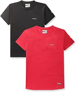 Charged Active-001 Camo Jacquard Polyester Round Neck Sports T-Shirt Red Size Small And Energy-004 Interlock Knit Hexagon Emboss Polyester Round Neck Sports T-Shirt Black Size Small