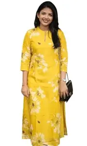 Sun Fashion And Lifestyle Rayon Printed Straight Calf Length Kurta for Women | Kurti (KT69_Yellow)