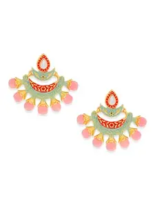 OOMPH Jewellery Pink & Mint Green Meenakari Large Ethnic Stud Earrings For Women & Girls (EBH29_Z)- For Women & Girls Stylish Latest