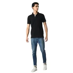 OFFMINT Pure Cotton Polo T-Shirts for Men Stylish Half-Sleeve Regular-Fit T-Shirts for Boys and Men with Classic Comfort and Style (Small_Black)