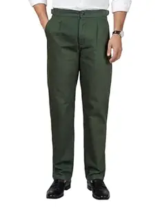 BYNG BEYOUNG Men’s Cotton Slub Formal Trousers | Side Adjuster Waist | Regular Fit | 3 Pocket Design | Office Wear Pants (Olive Green)