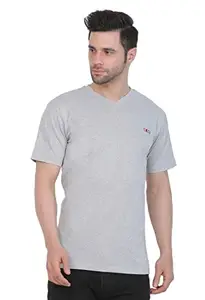 Malina Malina Men's Cotton Jersey V Neck Plain Tshirt (Grey Melange, Size: M)-PID43022
