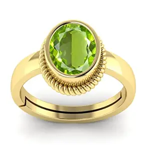 DINJEWEL 12.25 Ratti/13.00 Carat Certified Natural Green Peridot Gemstone Gold Plated Adjustable Ring for Men and Women