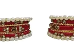 Chuda White Pearl & Red Colour Kade & Small Beads Design Choora Bangle Set (2.8)