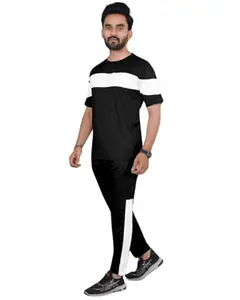 MP40 Solid Lycra/Lycra Blend Tracksuit Co-ord Sets | Men's sweatpants | sportswear | loungewear | casual | Spandex blend Perfect fit and Luxurious Comfort | (IN, Alpha, XL, Black)