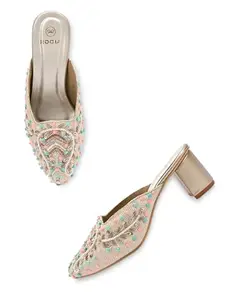ROCIA by Regal Gold Women Hand Embroidered Block Heel Mules