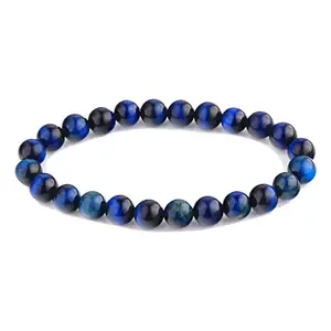 TREEMAISON Natural Blue Tiger's Eye Bracelet 8 mm Stone Bracelet Crystal Bracelet for Reiki Healing and Crystal Healing (Pack:- 1)