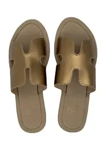 Elanberg Womens Faux Leather Butterfly Flats Fashion Sandals (Golden, 6 UK)