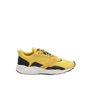 shoexpress Mens Textured Lace-Up Running Shoes, Yellow, 11.5