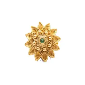 Antique Ruby Stone Lakshmi Rajwadi Adjustable Finger Ring Gold Platted Stylish & Fancy Jewellery for Women Ladies Bridal Wedding Party Festive Wear