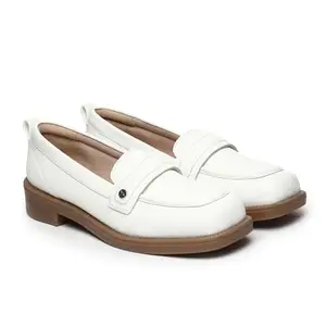 YOHO Stella 002 Slip-on Loafers for Women | Comfortable & Stylish Block Heel | Fashion Moccasins with Footpharma Footbed | Perfect for Casual, Formal Shoe | White - UK 3