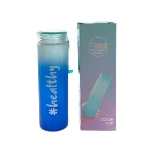 healthy printed Master Glass Water Bottle 500 ml Bottle (Pack of 1) (blue) come with bottle cover