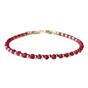 RRJEWELZ Ruby Round Beaded Bracelet – Faceted 3mm Red Stones with Silver Lock – 7 Inch Adjustable link Bracelet for Men & Women|LCBR_RR_05973