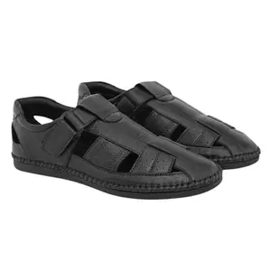 IMCOLUS Sandal Leather Material Velcro Roman Shoes for Men | Black Color | Size - 8
