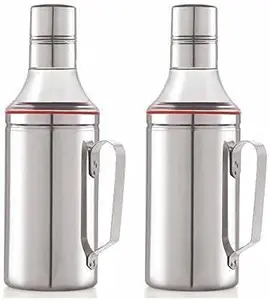 SAMEEP Stainless Steel (with Handle) 1000 ml Cooking Oil Dispenser Leak Proof Oil Bottle Pourer with Handle, Oil Pot, Vinegar Dispenser (Silver) (700, Handle, 2, SW-V7Z0-4ASD)