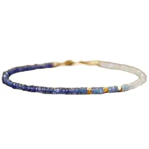 RRJEWELZ Blue Sapphire & Rainbow Moonstone bracelet for men & women - 2-2.5mm Rondelle Faceted beads - 7 Inch with Gold plated clasp – Healing, Fashion, Gift, Spiritual, Yoga|LCBR_RR_07225