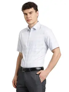 Turtle Men Regular Fit Checkered Pure Cotton Light Blue Formal Shirt