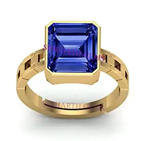 JEMSKART 5.25 Ratti 4.00 Carat Certified Original Blue Sapphire Gold Plated Ring Panchdhatu Adjustable Neelam Ring for Men & Women by Lab Certified