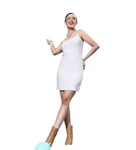 INDA FASHION Women's Polyester Lycra Embellished Square Neck Sleeveless Dress (Silver, S)-PID61581