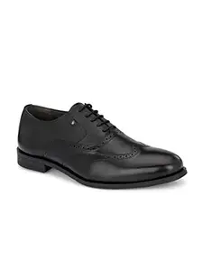 San Frissco Men's Formal Shoes Leather Brogues Lace Up Footwear Cushioned Footbed with TPR Sole Lightweight, Flexible and Stylish for Office, Wedding, Parties and Dailywear - 10 (Black)