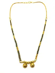 Digital Dress Room Digital Dress Women's Jewellery Gold Plated Mangalsutra Necklace 18-inch Length Chain Golden Vati Tanmaniya Pendant Traditional Black& Gold Beads Single Line Layer Short Mangalsutra For Women and Girl