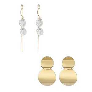 Yellow Chimes Earrings for Women | 2 Pair Combo of Pearl Drop and Metal Drop Earrings | Birthday Gift for Girls and Women Anniversary Gift for Wife