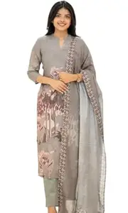Sun Fashion And Lifestyle Kurta Sets for Woman | Kurti Set | Women's 3 Piece Kurta Pant Dupatta Set | Cotton Blend Kurta Woman | Elegant Suit for Women | Dupatta (KPD62_Grey)