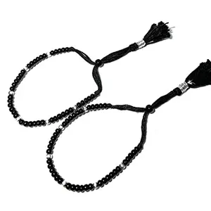 DHRUVS COLLECTION 925 Sterling Silver Unisex Baby Bracelet Pair, Black and Silver Beads, 7 Inch, Lobster Claw Clasp