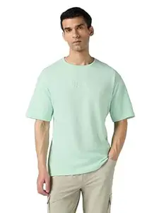 TECHNOSPORT Men Printed Oversized Round Neck T-Shirt with COTFLEX, Dry Fit Sports Tee, Oversized Activewear T-Shirt for Gym, Running, Sports & Casual Wear