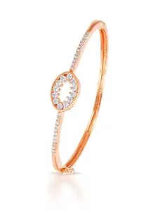 LUMIERE JEWEL Enchanting Blooms: Rose Gold-Plated Alloy Bracelet Adorned with Cubic Zirconia - Free-Size Elegance for Girls & Women