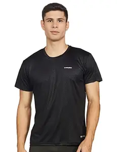 Charged Energy-004 Interlock Knit Hexagon Emboss Round Neck Sports T-Shirt Black Size Large