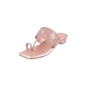 Metro Women Embellished Ethnic Kolhapuri Block Heel Slip-on Sandal