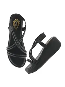 Shoetopia Women’s & Girls Black Wedges sandal – Solid Criss-Cross Strap Design – Stylish, Comfortable, Durable Heels – Perfect for Casual, Party EU37