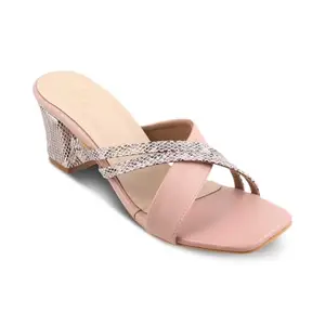 tresmode STRIPBLOCK Women's Block Heels Pump Sandals Pink, 6 UK / 39 EU - Open Toe Square Ladies Footwear Soft Comfortable Shoes