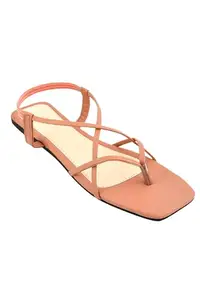 GlamZkart Rose Gold Strappy Open-Toe Classic Flats For Women/StylishHeelcasusal/Party/Ethinic wear Heel Flats/Heel/Sandal 0266RG_38