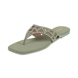 Mochi Women Green Ethnicwear Flat Chappal UK/7 EU/40 (32-482)