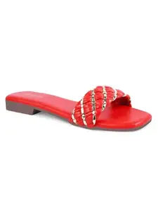 CLOG LONDON Women Mules Trendy Comfortable Slip-On Sandals, Office, Outings & Vacations,CLF2556-RED-39