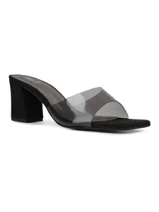 Inc.5 Womens Black Transparent Square Toe Block Heel Mules