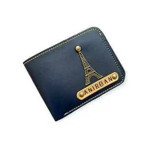 NAVYA ROYAL ART Customized Wallet for Men | Personalized Wallet with Name Printed Leather Name Wallet for Men | Customised Gifts for Men |Personalised Mens Purse with Name & Charm - Blue