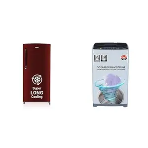 Haier 175 L, 2 Star, Direct-Cool Single Door Refrigerator (HED-182RS-N, Red Mono, 2024 Model), 6.0 Kg 5 Star Oceanus Wave Technology Fully Automatic Top Loading Washing Machine (HWM60-AE,