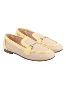 Shoetopia Buckle Detailed Cream Loafers for Women & Gilrs /EU42