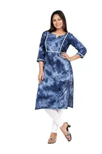 ATTEM Women Blue Tie Dye Printed Kurti | Straight Kurta for Women | 3/4 Sleeve Casual Ethnic Kurti Long Kurta for Girls
