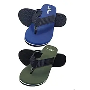 XSTAR Trendy Eco Flip Flops for Men | Comfortable Indoor Outdoor Fashionable Slippers for Men And Boys (Set of 2) (Navy Blue/Olive Green, numeric_14)