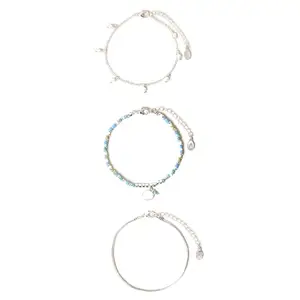 Accessorize London Women Silver Mix Bead Anklets Pack Of 3