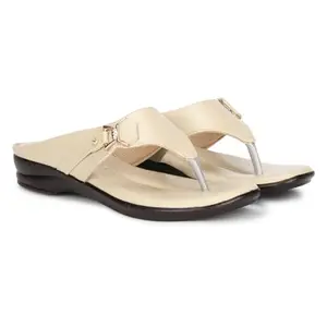 BIG BIRD FOOTWEAR Airmax/PU Sole Synthetic Flat Casual V-strap Sandals for Women & Girls (Cream, Size : 7UK)