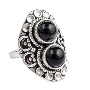 Metal Alloy Rhodium Polished Round Shape Black Onyx Gemstone Handmade Statement Ring Indian Size 13 RGS-1419