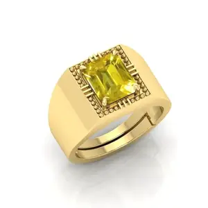 MBVGEMS Yellow Sapphire Ring 5.00 Carat Yellow Pukhraj Ring Gold Plated Ring Adjustable Ring Size 16-22 for Men and Women