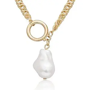 Peora Gold Plated Pearl Pendant Necklace Chain Fashion Stylish Design Jewellery Gift For Women & Girls (PX9N57) - Valentines Gift for Her