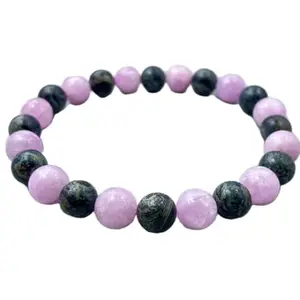 LKBEADS Kunzite & Kambaba Jasper Bracelet, Healing Beaded Bracelet for Calming Energy And Spiritual Connection|8mm Round|Smooth|Multicolor|SRC_LI_000710